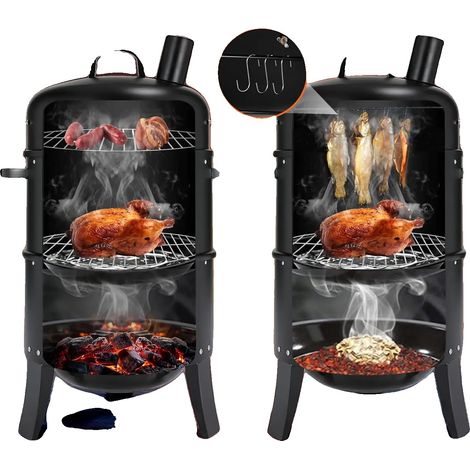 Parrilla ahumadora, acero inoxidable, dimensiones: 90 cm x 38 cm x 47 cm, compatibilidad: carbón vegetal y polvo de humo, aberturas de ventilación ajustables, termómetro incorporado. (1/5)