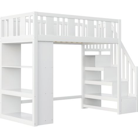 CAIziLit mezzanine 90 x 200 cm, lit enfant avec échelle de rangement (1/5)