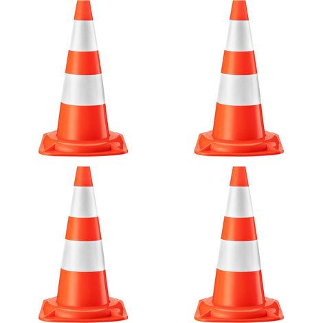 Wiltec Verkehrskegel 50 cm hoch 4 Stück, Leitkegel zum Absichern, Pylon reflektierend, Warnkegel aus robustem PVC für Baustellen