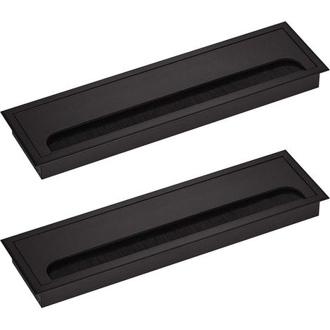 Lot de 2 Passe-câbles Aluminium Noir Anodisé 80x275mm avec Brosses pour Gestion Câbles et Meubles Bureau (1/3)