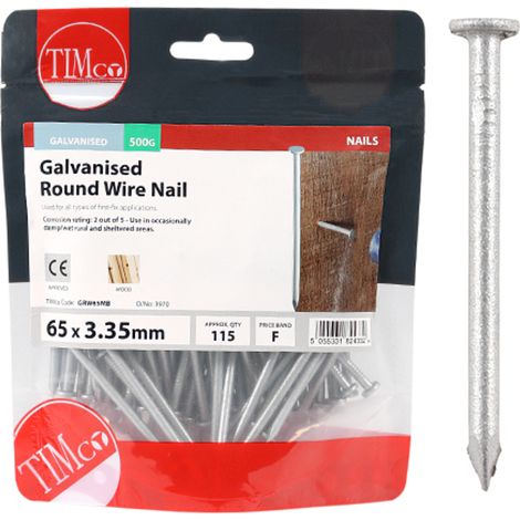 Timco Galvanised Round Wire Nails - 65 x 3.35mm (500g Bag) (1/3)