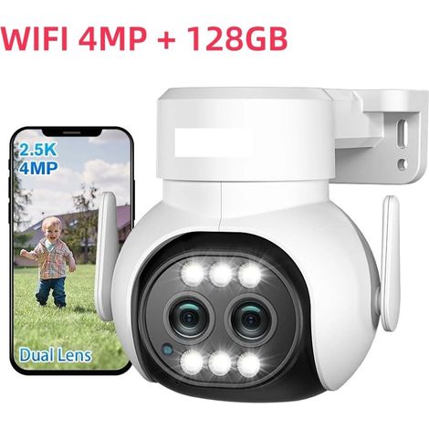 Telecamera IP SIM 5G WiFi 4G, doppio obiettivo, zoom ottico, telecamera di sicurezza esterna PTZ a 360°, tracciamento automatico, videosorveglianza, visione notturna a colori (WiFi 4MP 128G)