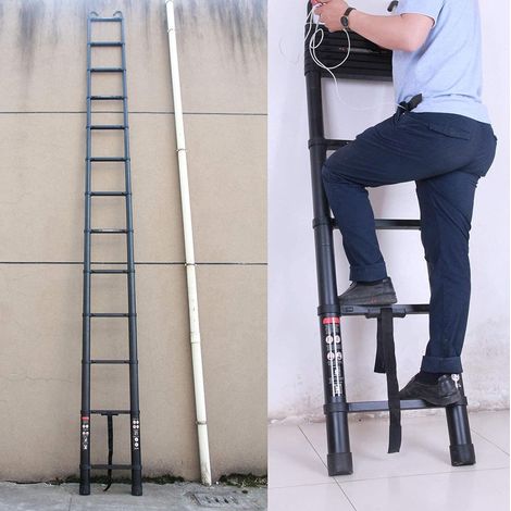 Extensible 5m 16.4FT Echelles Echelle télescopique en aluminium Avec 2X Crochets amovibles