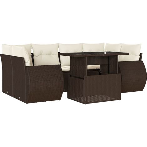 Maison Exclusive - Set Divani da Giardino 7 pz con Cuscini Marrone in Polyrattan (1/5)