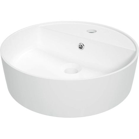 Lavabo in ceramica piano d'appoggio con basetta per rubinetteria bianco Ø42 cm- Endor (1/2)