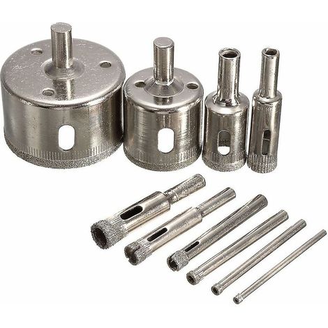 10pcs 3-50mm Diamond Hole Saw Drill Set 100 Grits Tile Glass Drill (1/4)