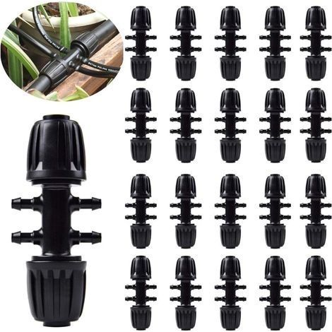20PCS Connecteur de Tuyau D'irrigation de Jardin, Connecteurs en T Barbelé Irrigation Goutte à Goutte pour Tube D'irrigation 1/2 Pouce à 1/4 Pouce Accessoires D'arrosage 6 Voies, Noir (1/5)