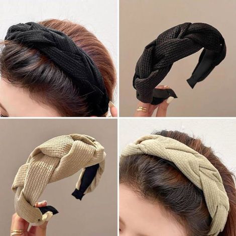Bandeau Tresse - Noir Et Blanc Casse - Pour Cheveux - Unisexe - Diametre 12 Cm - 54-60 Cm Tour De Tete - Lot De 2 (1/5)