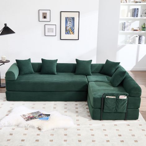 Gemütliches Familiensofa mit Stauraum & modularer Funktion – vakuumverpackt für mühelose Montage, frei kombinierbare Module und haustierfreundlich. Perfekt für entspannte Momente. Smaragdgrün