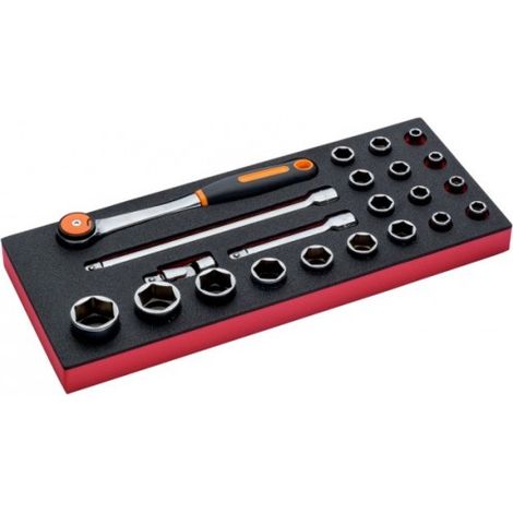 BAHCO - Jeu de cliquets à tête ronde et douilles 1/2", module mousse 1/3 Fit&Go - 22 pcs