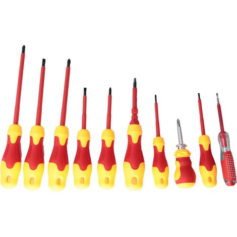 10-teiliges Multifunktionsset mit isolierten Elektrikerschraubendrehern, Schlitz- und Kreuzschlitzschraubendrehern sowie Reparaturwerkzeugen (1/5)