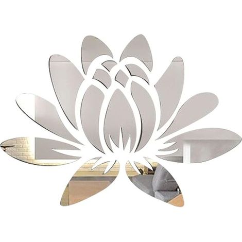 1 Sticker mural acrylique fleur de lotus, miroir décoratif réfléchissant, 35 x 25 cm, auto-adhésif amovible, pour salon chambre salle de bains (1/5)