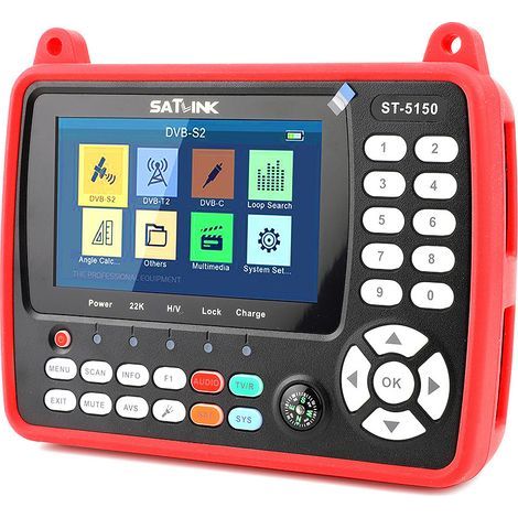HD Satellite TV Signal Detector, ST-5150 DVB-S2/T2/C Portable Digital Signal Meter, Compatible with H.265, HEVC and MPEG-4, 4.3-inch TFT LCD Screen