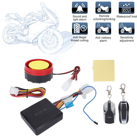 Alarme antivol unidirectionnelle pour moto 12V avec télécommande et batterie intégrée (livrée avec batterie intégrée) (1/5)