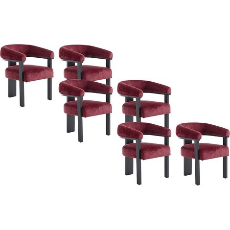 Lot de 6 chaises avec accoudoirs en tissu texturé et bois d'hévéa noir - Bordeaux - LIVELIA (1/4)