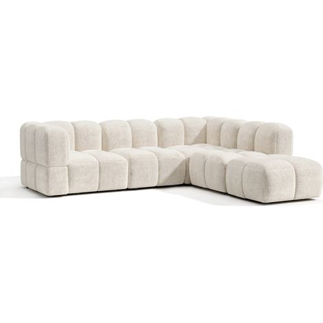 Canapé grand angle droit modulable 7 places en velours texturé (1/5)