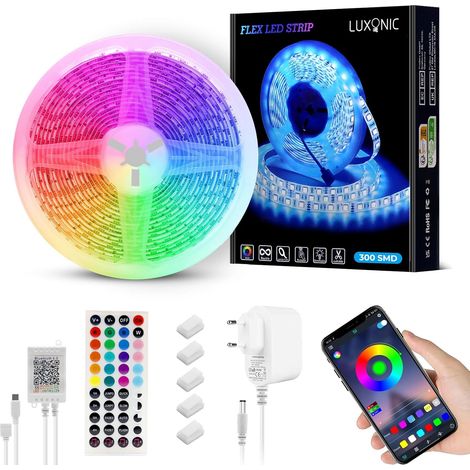 24V Waterproof Led Strip 5m, 300 LED 60 LED/M, 5050 RGB LED strip APP and remote control, synchronization of music, headband for decoration bedroom, playroom, party, festival (1/5)