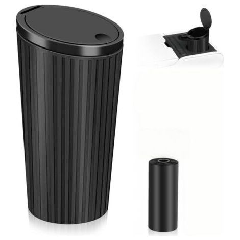 QORVA-Poubelle de Voiture avec Couvercle, Mini Poubelle Noir Petite Poubelles Portable Imperméable avec 1 Rouleaux de Sacs Poubelles Accessoire Interieur pour Voiture Bureau Maison Cuisine