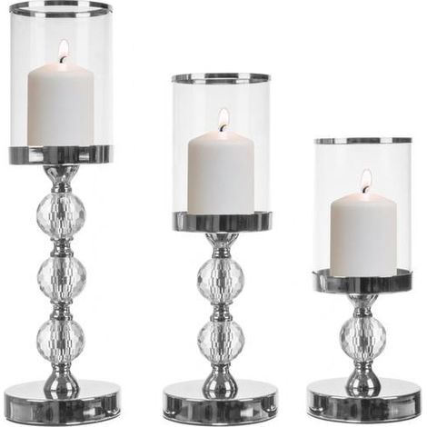 Ruhhy Glamour set di 3 candelieri argentati trasparenti