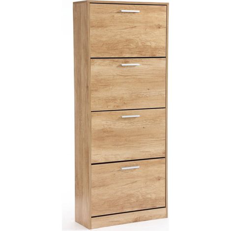 Scarpiera Salvaspazio 4 Ante a Ribalta 63x24x155h cm in Melaminico Venato a Rilievo Rovere (1/5)