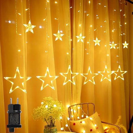 Rideau Lumineux Étoile, 12 Étoiles 138 LED Guirlande Lumineuse de Fenêtre avec 8 Modes Intérieur Extérieur Décoration pour Noël, Mariage, Fête, Chambre, Maison(Blanc Chaud) (1/5)