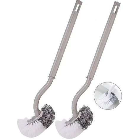 Lot de 2 brosses de toilette en plastique à long manche, avec poils résistants pour un nettoyage en profondeur, couleur grise.-AquaForge (1/5)