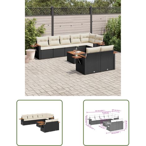 The Living Store 9-tlg. Garten-Sofagarnitur mit Kissen Schwarz Poly Rattan - Gartenmöbel - Gartensorte - Lounge Set - Outdoor Möbel - Rattan Sofa (1/3)