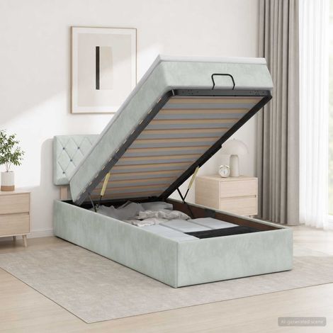 vidaXL Lit ottoman avec matelas Gris clair 90 x 200 cm Velours (1/5)