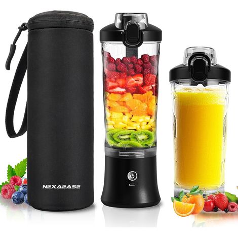 Mixeur personnel portable avec manchon isotherme pour shakes et smoothies – Mini mixeur 600 ml avec 6 lames couvercle de voyage rechargeable par USB – Petit mixeur pour cuisine voyage (1/5)