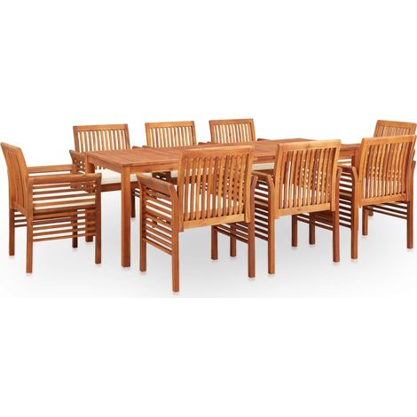 vidaXL Ensemble à manger d'extérieur 9 pcs et coussins Acacia solide (1/5)
