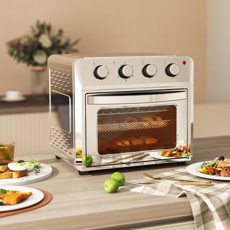 Mini-four à convection, friteuse à air chaud, 6 modes de cuisson, minuterie, accessoires, 24 L, argent