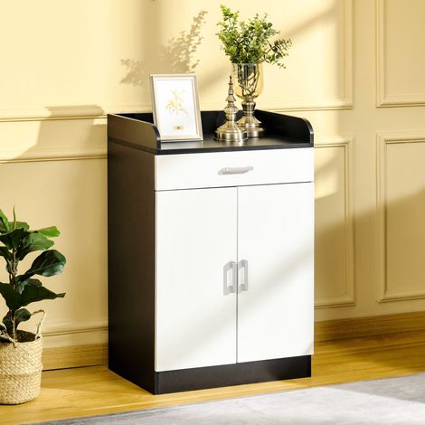 Cajonera de madera con estante ajustable, mueble de cocina que ahorra espacio, ideal para salón y recibidor, de madera MDF, 60x40x90cm, blanco y negro. (1/5)