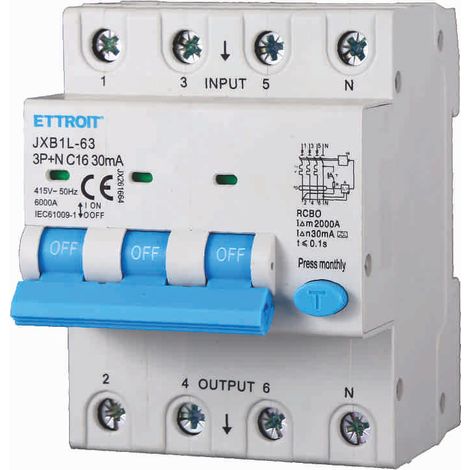 Differenzialer magnetischer Thermoschalter 3P+N 16A 30mA 380V-6KA KLASSE A - ETTROIT JX261664