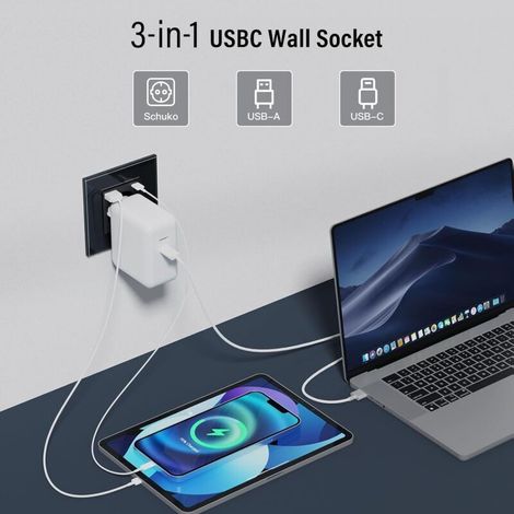 Confezione da 4 prese a muro con USB e Type-C, 5V 2.1A, standard UE, presa USB a incasso, ciabatta con scatola di montaggio, 110-250V (nero) (1/3)