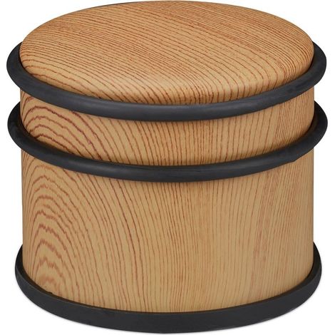 Relaxdays Butoir de porte, lourdes portes & fenêtres, inox & caoutchouc, aspect boisé, cale haute, ∅ 9,5 cm, marron (1/5)