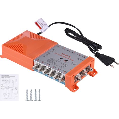 Amplificatore di distribuzione a 12 vie per segnali TV e radio terrestri – Sistema MATV/SAT per interni con loop IRS, guadagno 20 dB, basso rumore, filtro 4G, spina a muro UE 230 V. (1/5)