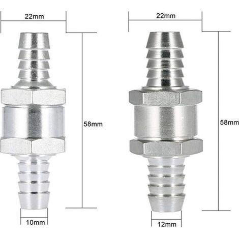 CSPARKV (4 pièces) Clapet anti-retour de retour de carburant en aluminium à sens unique (6 8 10 12mm) pour Essence Diesel Huile Car Chrome Eau Auto Carburateur Systèmes Basse Pression Tuyau (1/5)