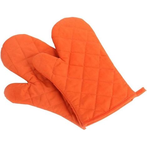 Gants De Cuisine - Résistants Chaleur Jusqu À 250 °C - Manches Extra-Larges 28 Cm - Coton Et Polyester - Orange - 1 Paire (1/5)