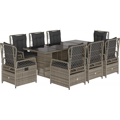 vidaXL Set da Pranzo da Giardino 9 pz con Cuscini in Polyrattan Grigio (1/5)