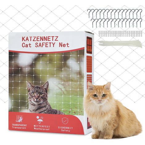 Jiubiaz Rete protezione gatto 8x3 m per balconi e finestre, nylon durevole anti UV e pioggia, rete trasparente tagliabile, montaggio rapido