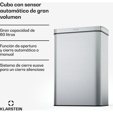 Klarstein Cubo de basura con sensor sin contacto 60 L Acero inoxidable Cierre suvae Pantalla led Temporizador con pilas (1/5)
