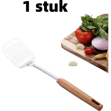 spatule - Spatule de cuisson - Ustensile de cuisine - Acier inoxydable (inox) 304 - Spatule de cuisson épaisse anti-brûlure - 38 cm x 7,8 cm - Marron (1/5)