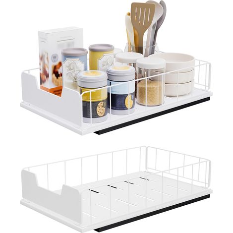 Lot de 2 Tiroir Coulissant Cuisine Extensible, 40x25x10.5 cm,Blanc (1/5)