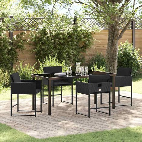 Garten Essgruppe mit Kissen 5 pcs Schwarz Poly-Rattan (1/5)