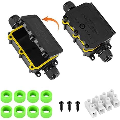IP68 Waterproof Junction Box - 2Pcs 2 Way Cable Connectors, Outdoor Weatherproof Electrical Box Easy to Install for Ø 5-12mm Cable Diameter