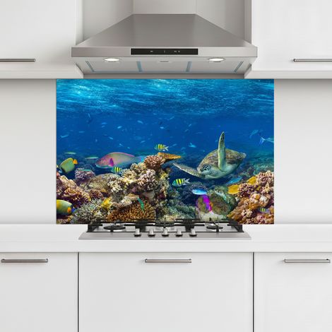 CRÉDENCE CUISINE Paysage sous-marin - Poisson - Tortue - Bleu 90x60 cm