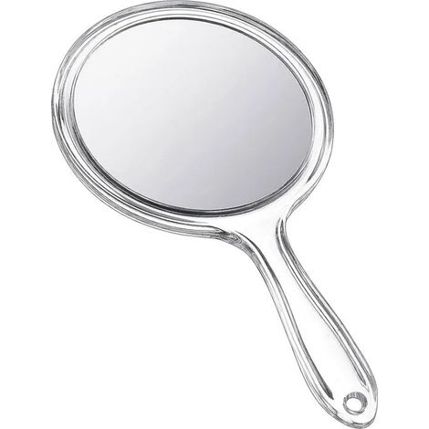 Doppelseitiger Vergrößerungs-Handspiegel (1x/2x) mit Griff, transparenter Handspiegel, Kosmetikspiegel (transparent) (1/5)