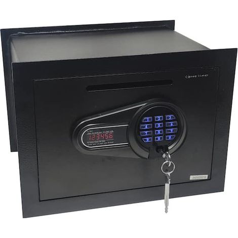 Genie Hand  Cassaforte Motorizzata a Muro Piccola Cassetta di Sicurezza con Codice a Combinazione e Chiave a Croce Casseforti per Soldi