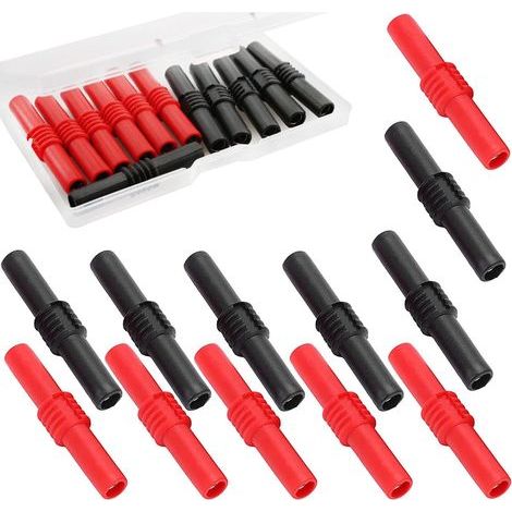 12 pièces isolé Fiche Banane Coupleur 4mm fiche Banane Femelle, Femelle à Femelle fiche Banane,Double Prise Banane pour 4mm Banane Extension Test Électrique Noir et Rouge (1/5)