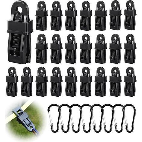 Attache Bache Piscine Set - - 32Pcs - 24 Pince et 8 Mousqueton - Blanc-Ywey (1/5)